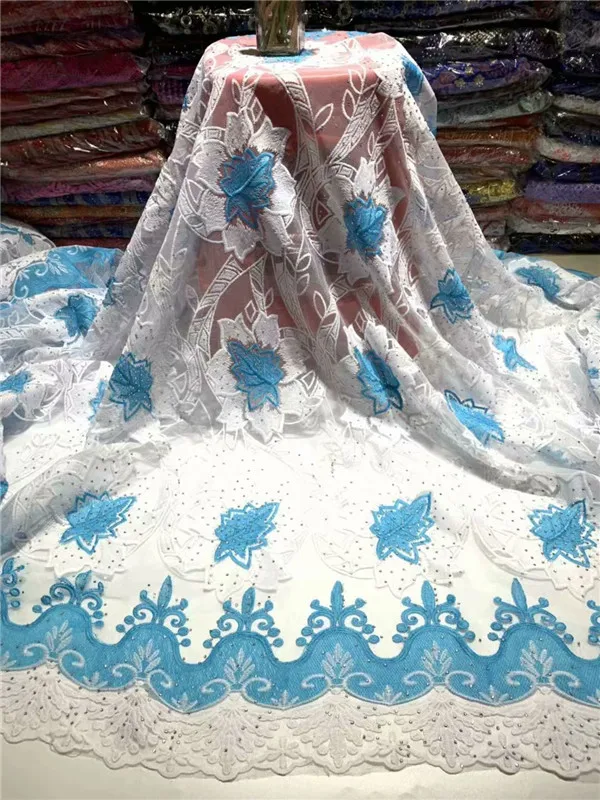 Latest African Tulle Lace 2019 French Net Stones Fabric For Wedding white sky-blue green Embroidery | Дом и сад