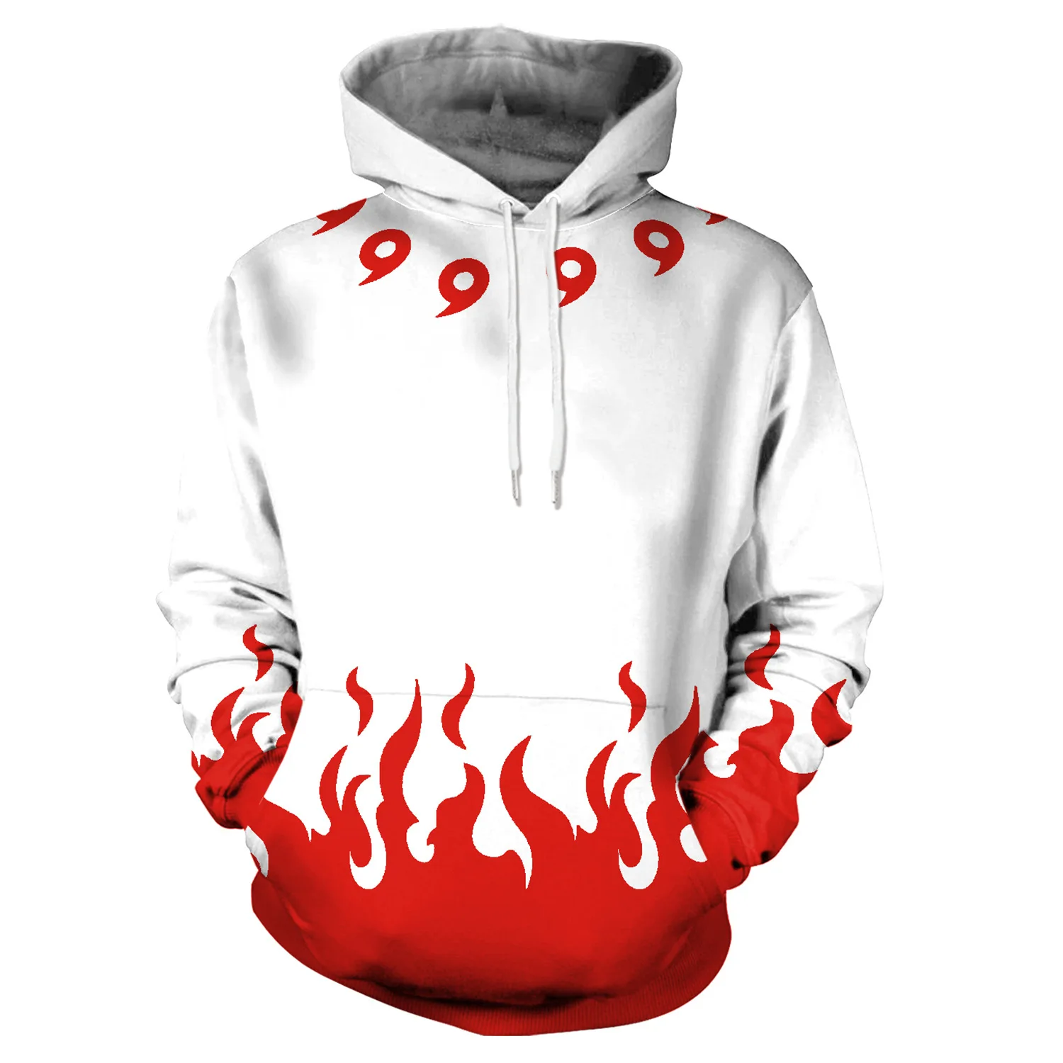 Hoodies Red Fire Print White Hoodies With Hat Men Hoodie Loose