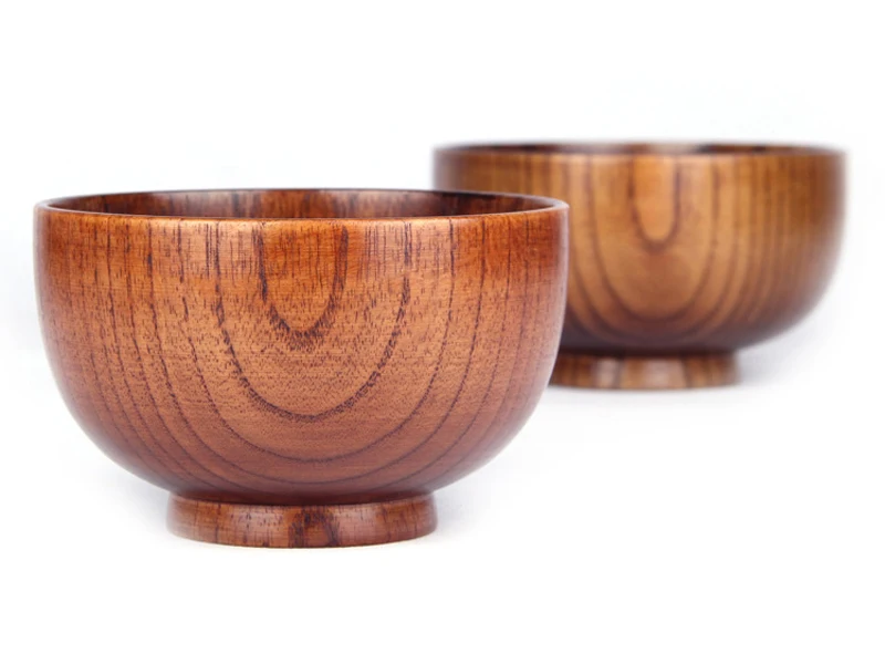 Natural Wood Bowl Chinese Rice Soup Bowl Adults Kids Tableware Japanese Style Wooden Bowl Kitchen Utensils Food Container 2 Sizes (8-1)