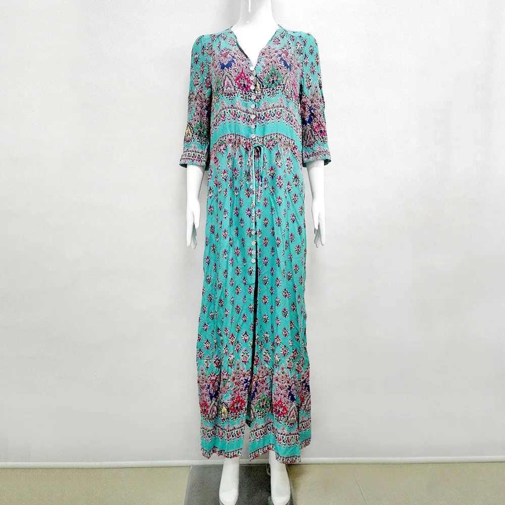 Модное Длинное богемное пляжное платье на весну и лето, женские винтажные Макси Платья с цветочным принтом в стиле ретро, vestidos mujer, сарафан