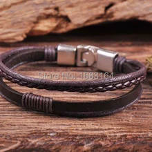 S534 Серфер Кожа и пеньковая рука жгутовый браслет Мужская манжета серебряная застежка