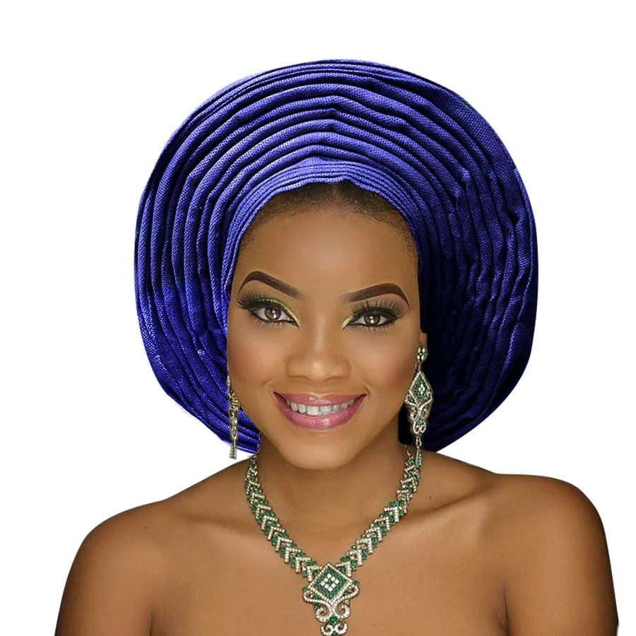 New aso oke headtie nigerian gele already made auto hele turban cap african aso ebi gele headtie big brim (11)