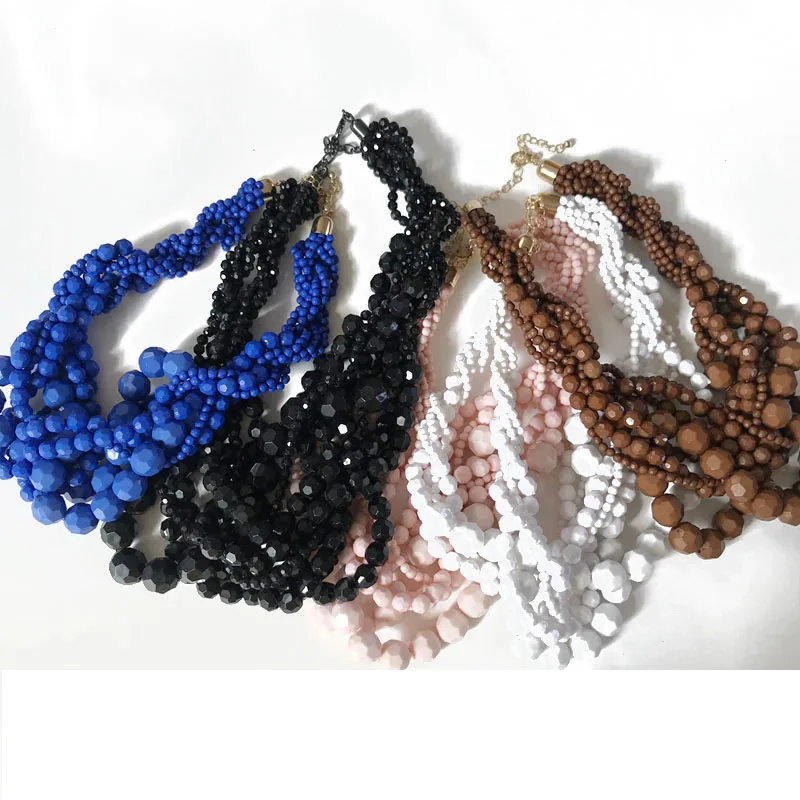 Free Shipping New Fashion Choker Statement Braided Acrylic Beaded Necklace - Image 4