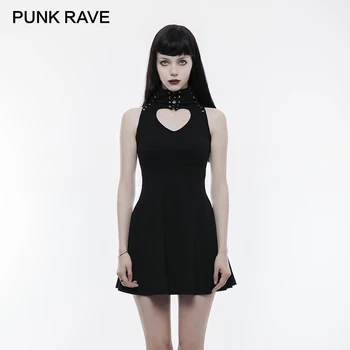 

PUNK RAVE Women Gothic Black Hollow Out Sexy Dress Steampunk Laced Women Cotton Dress Casual Knitted Club Party Sexy Dress