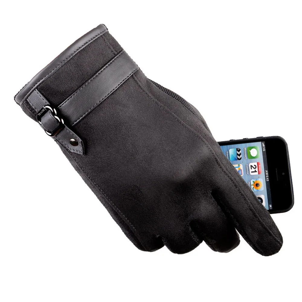 Осенне-зимние мужские теплые противоскользящие перчатки с ромбовидным узором из искусственной кожи в стиле пэчворк бархатные рукавички Guantes Sep19