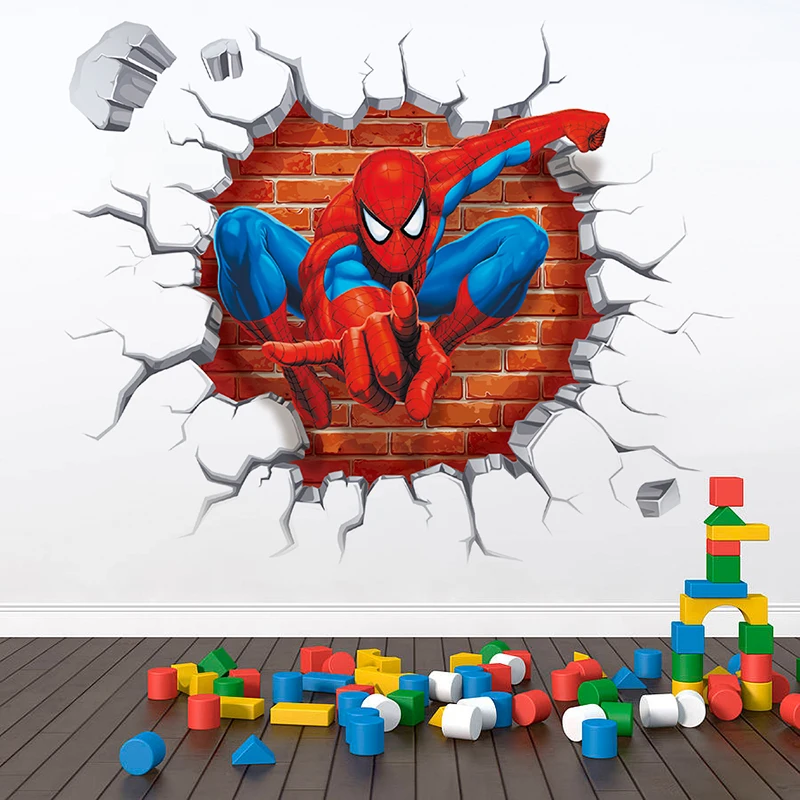 Marvel Movie Spiderman 3Dview Wall Stickers For Kids Rooms Boys Gifts accessories Through Wall Decals Home Decor Mural 45*50cm Marvel Movie Spiderman 3Dview Wall Stickers For Kids Rooms Boys Gifts accessories Through Wall Decals Home Decor Mural 45*50cm