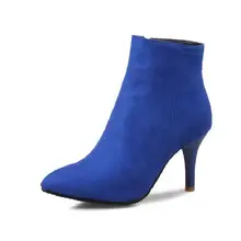 SALCXOI winter boots font b women b font flock short plush pointed toe lady high heels