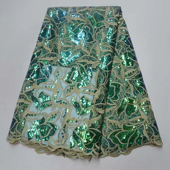 

Green Color African Lace Fabric 2018 High Quality French Tulle Net Lace Fabric With Sequin Swiss Voile Lace For Wedding Party