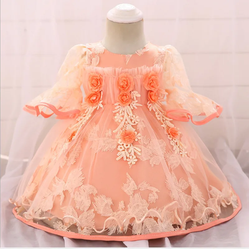 Детские платья для девочек; свадебное платье принцессы; Вечерние платья из фатина с объемным цветком для маленьких девочек; детская одежда; летнее платье с цветочным рисунком для девочек - Цвет: Оранжевый