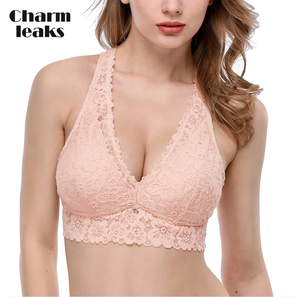 

Charmleaks Women's Wireless Padded Thicken Bra Sexy Floral Lace Bralette Comfort Bras
