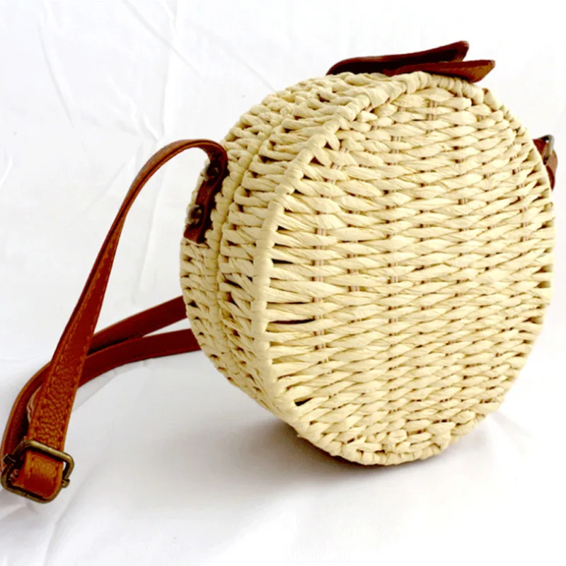 Новая круглая соломенная сумка Простые Модные дорожные сумки женские летние сумки из ротанга ручной работы Тканые Пляжные богемные сумки на плечо