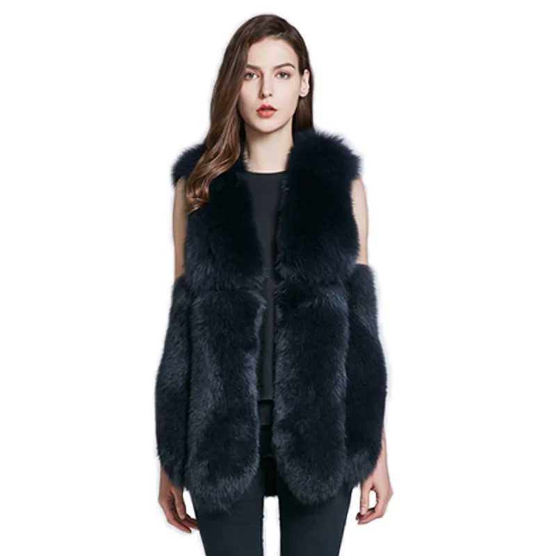 

Роскошный осенне-зимний женский жилет из натурального Лисьего меха женская теплая фотография VF5065