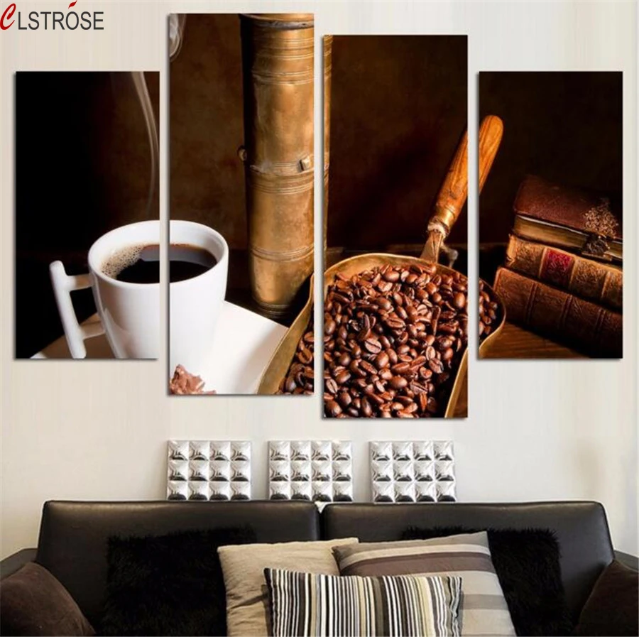 CLSTROSE 4 Pcs Coffee Large Wall Art Picture Top rated Canvas Print