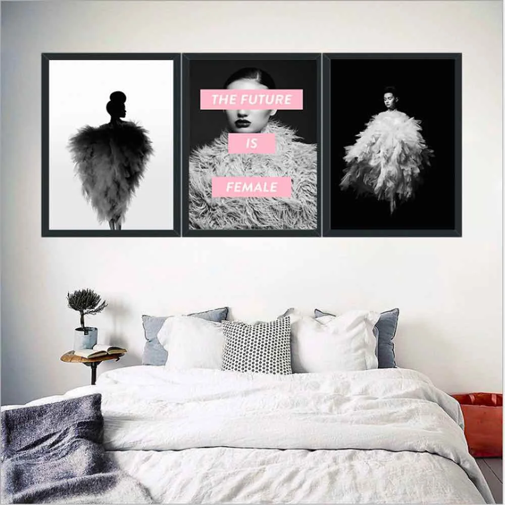 

HAOCHU Abstract Cool Girl Canvas Painting For Living Room Home Decor Painting Print Poster Simple Nordic Wall Picture