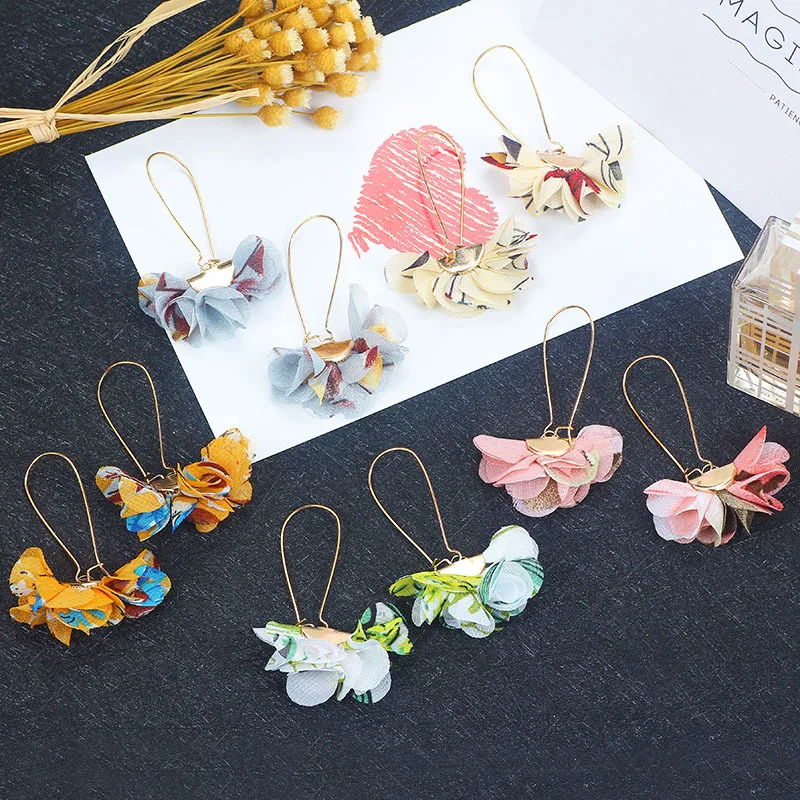 

New Trend Cute Cloth Color Flower Dangle Earring Simple Alloy Pink Earrings for Women Girls Oorbellen Aretes