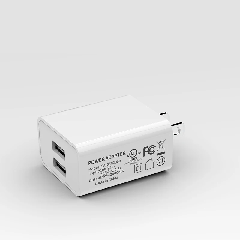 5V2A двойной порт USB зарядное устройство адаптер UL/FCC сертифицированное USB зарядное устройство портативное питание от смартфона США Путешествия настенное зарядное устройство