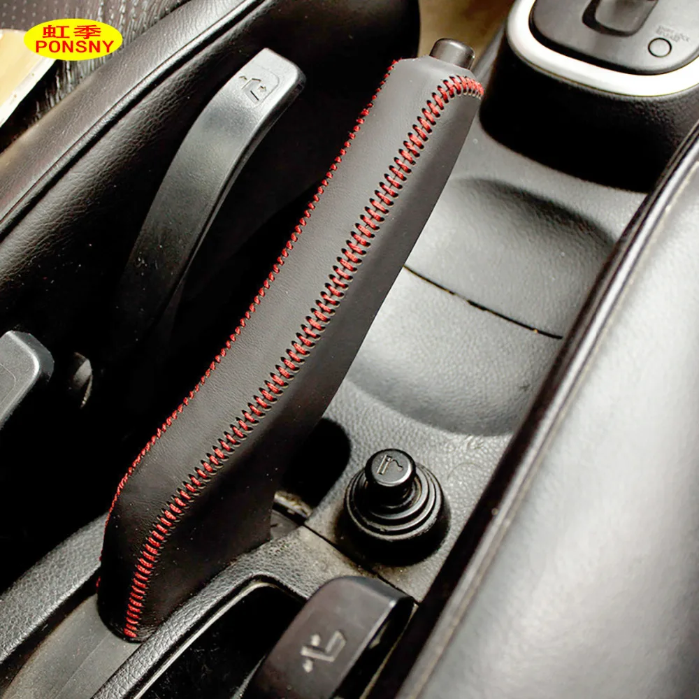 PONSNY Handbrake Covers Case for Nissan Tiida 2007-2009 Genuine Leather Handbrake Lever Grips Cover