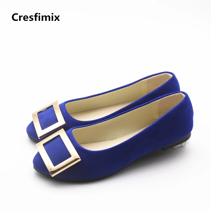 Cresfimix women cute high quality blue flat shoes lady spring & summer pointed tow spring shoes female shoes with metal a740