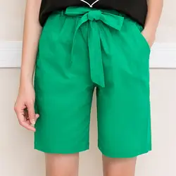 Женские летние шорты с эластичным поясом и бантом, однотонная повседневная спортивная одежда 4xl, большие размеры, Короткие штаны из хлопка