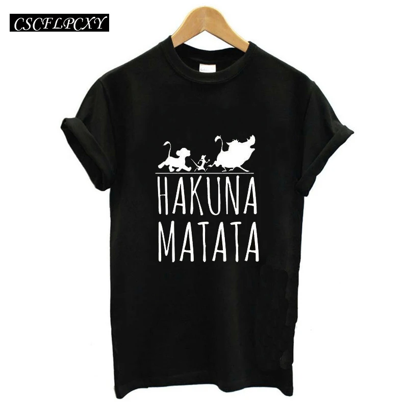 Г. Hakuna Matata lettera делла стэмпа футболка Homme Donne di Estate футболка Manica corta Большие размеры Женская Повседневная