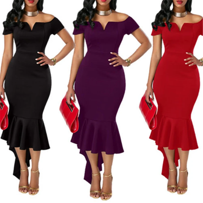 2019 Summer Women Sexy Bandage Bodycon Off Shoulder Evening Party Tuxedo Dress | Женская одежда