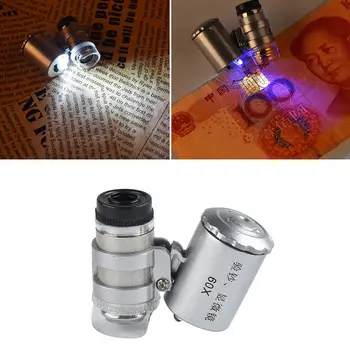 

Mini 60X Magnifier Microscope UV Jeweler Loupe currency Detector with LED Light