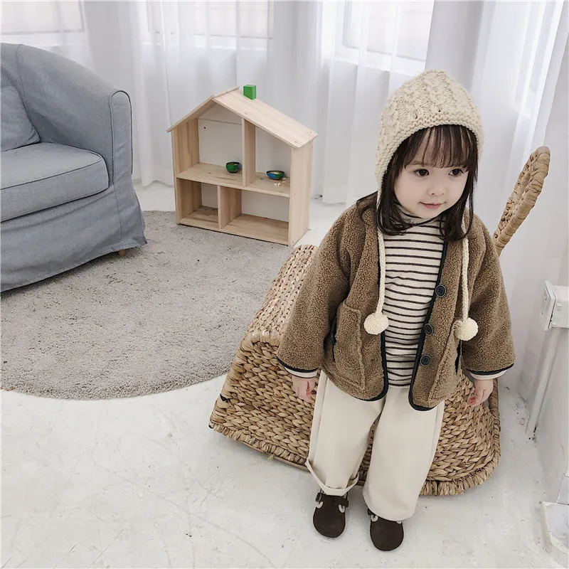 

2018 Autumn And Winter New Pattern Korean Fashion Children's Garment Girl Lamb Down Loose Coat Jacket Children Baby