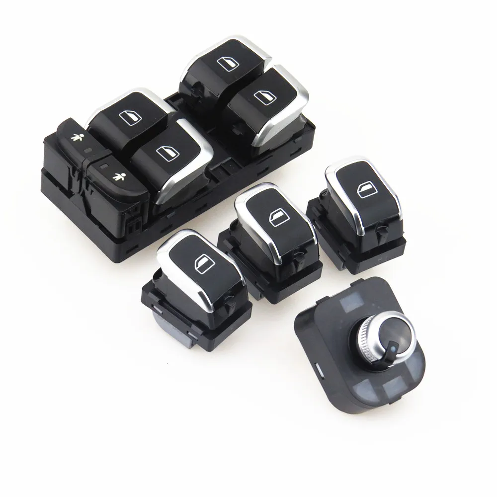 TUKE 5Pcs Car Window Master Gass Lift Switch + Side Mirror Control Knob