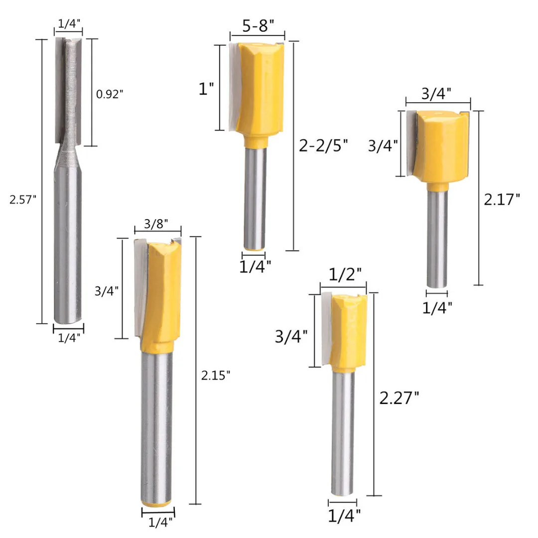5 шт 1/" хвостовик прямой& Dado маршрутизатор Набор бит для деревообработки Обрезной нож
