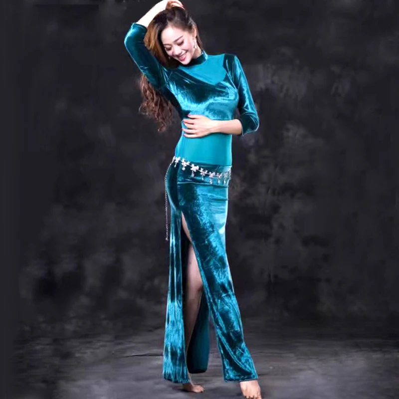 Sexy wholesale belly dance clothes velvet half sleeve belly dancing
