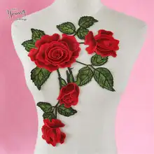Изысканные красные розы цветы Вышивка Кружева шеи аппликация кружевной воротник Diy Одежда швейные принадлежности аксессуары для рукоделия