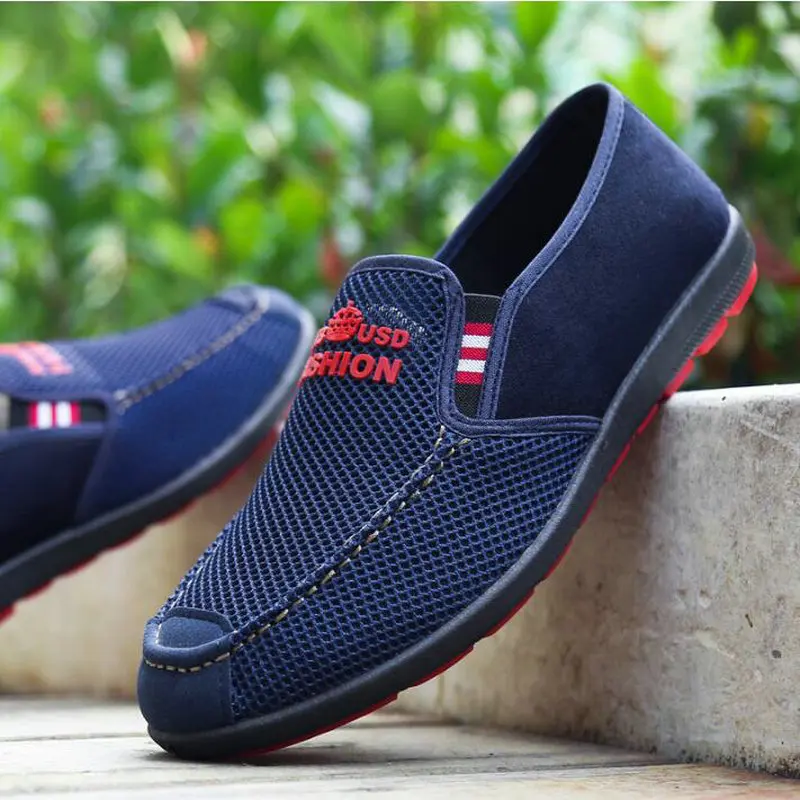 

Summer Style 2018 Men Suede canvas Loafers Slip-on Shoes Design Man Breathable Casual Flats driving lazy shoes BUle MM-61