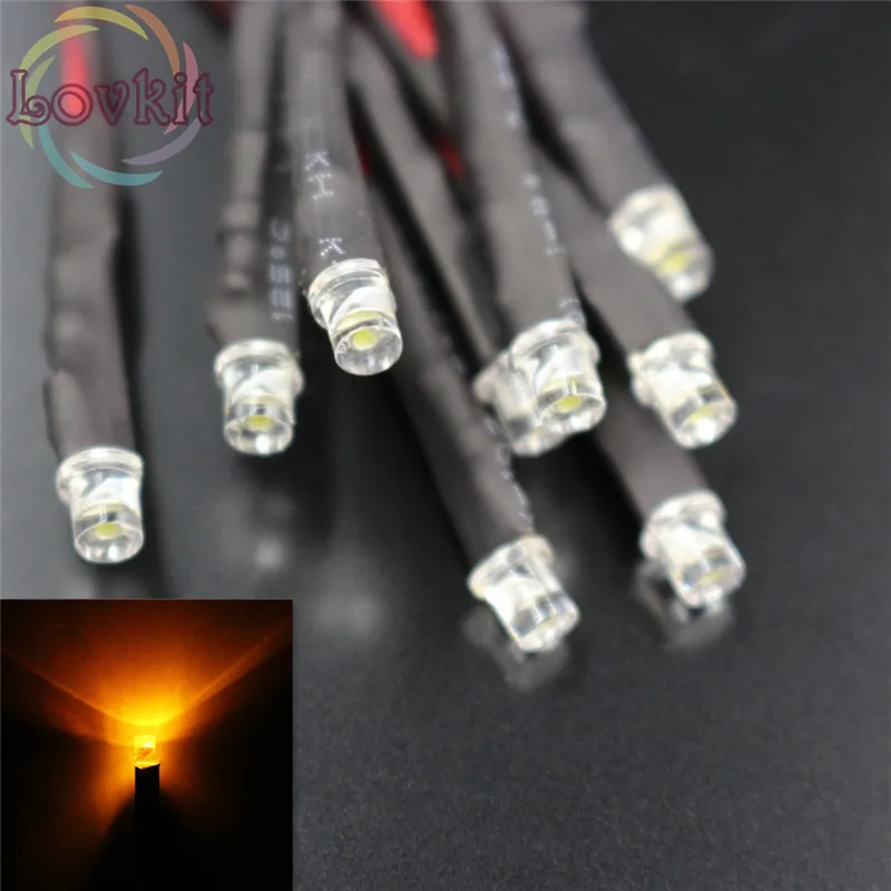 

50pcs 3mm 12V DC 20cm Pre-Wired Resistor Flat Top Orange/Amber Wide Angle Light Bulb Emitting Diodes for car toy DIY HOT SALE