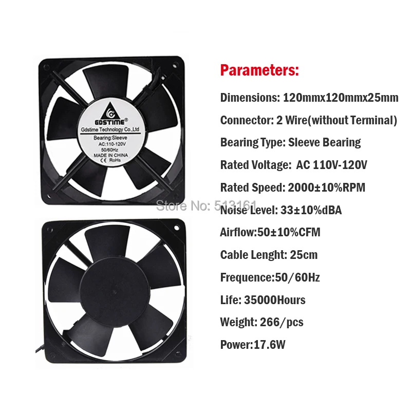 1 шт. Gdstime вентилятор переменного тока(12 см); 120 мм 110 V 120 V 120 мм x 120 мм x 25 мм охлаждающий вентилятор Cooler вытяжной вентилятор