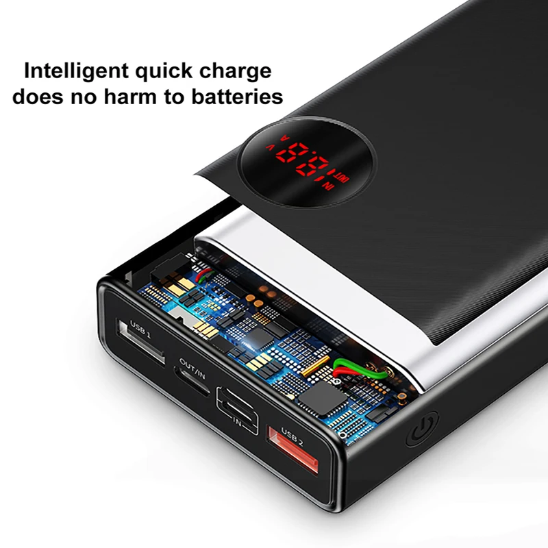 Baseus 20000 мАч Внешний аккумулятор USB C PD Быстрая зарядка 3,0 20000 мАч Внешний аккумулятор для Xiaomi Mi 9 портативное Внешнее зарядное устройство