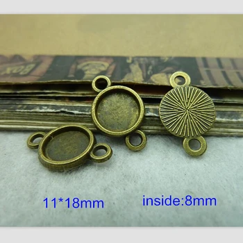 

100 pcs Round Cabochon Base Connector,Antique Bronze Tone,11*18mm Fit 8mm Cabochon or Cameo,DIY Bracelet Materials