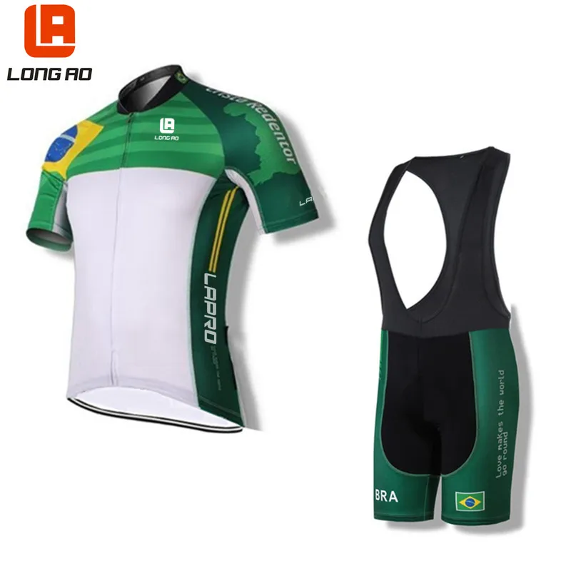 

LONG AO Brazil team Summer short sleeve Mens Cycling clothings Cycling jerseys sets Quick-dry breathable Bib lycra shorts