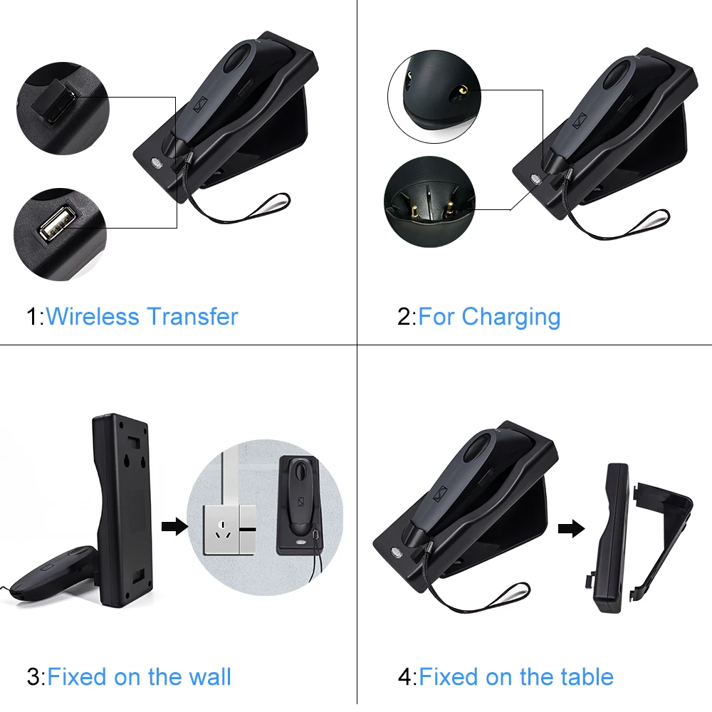 Varredor sem Fio do Código de Barras de Bluetooth Leitor sem Fio do Código de Barras de Bluetooth do Symcode 2.4g com Base da Carga 2d Usb 11 Computador e Escritório