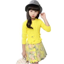 Платье для девочек; Весенний свитер Vestidos; детское вязаное платье с цветочным узором Одежда для девочек-подростков 8, 10, 12, 13, 14 лет