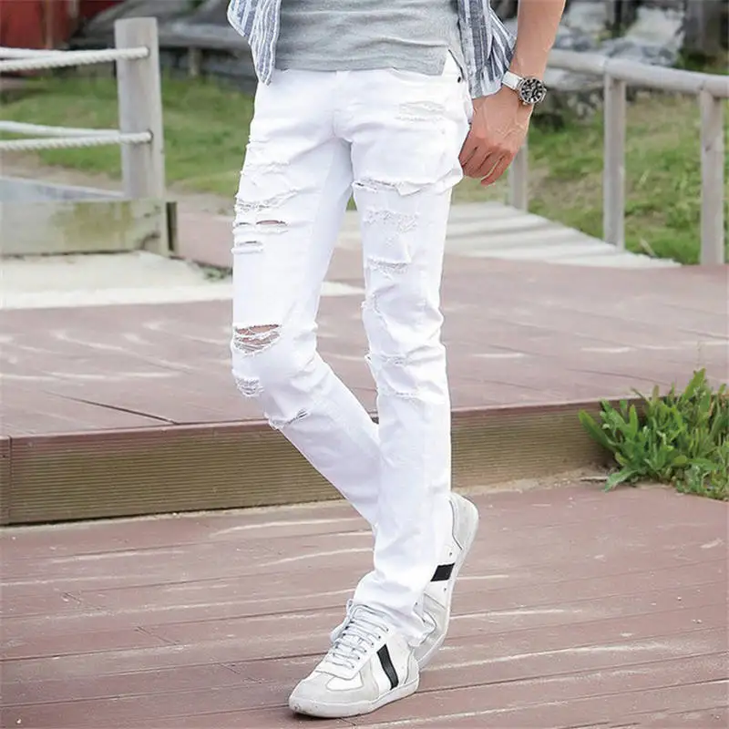 2020 Mode Witte Gescheurde Jeans Mannen Met Gaten Skinny Famous Designer  Brand Slim Fit Vernietigd Rips Designer Broek Hip Hop urban|white ripped  jeans men|brand jeans mendesigner jeans men - AliExpress