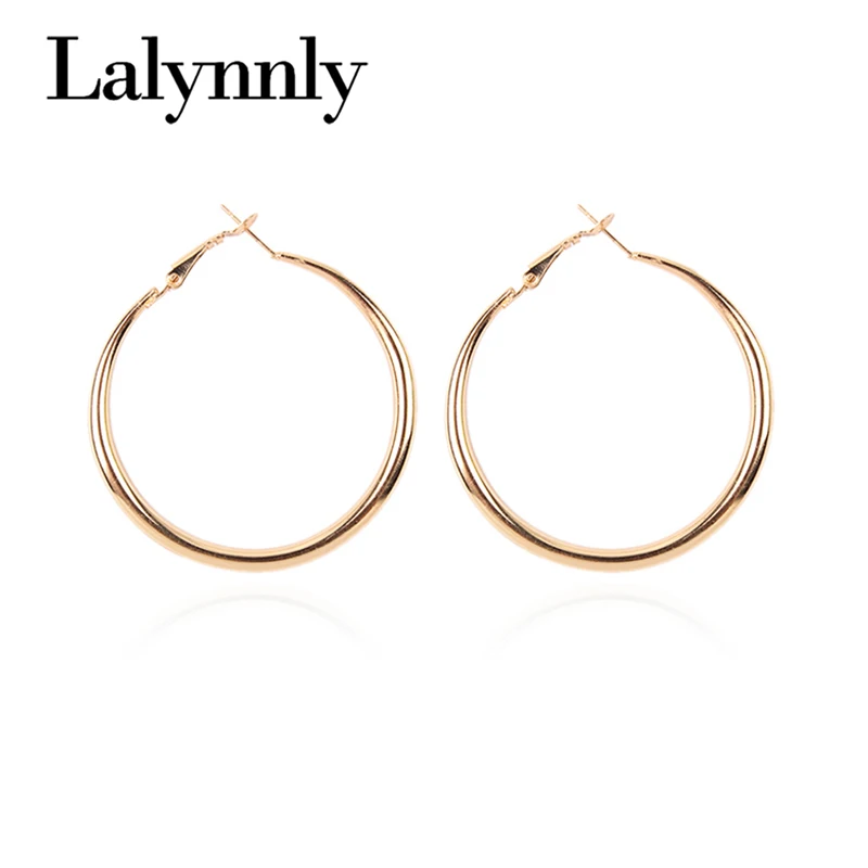 

Lalynnly New Hiphop Big Round Hoop Earrings For Women Metal Wedding Party Jewelry 2018 Huggie Circle Earrings Accessories E39141