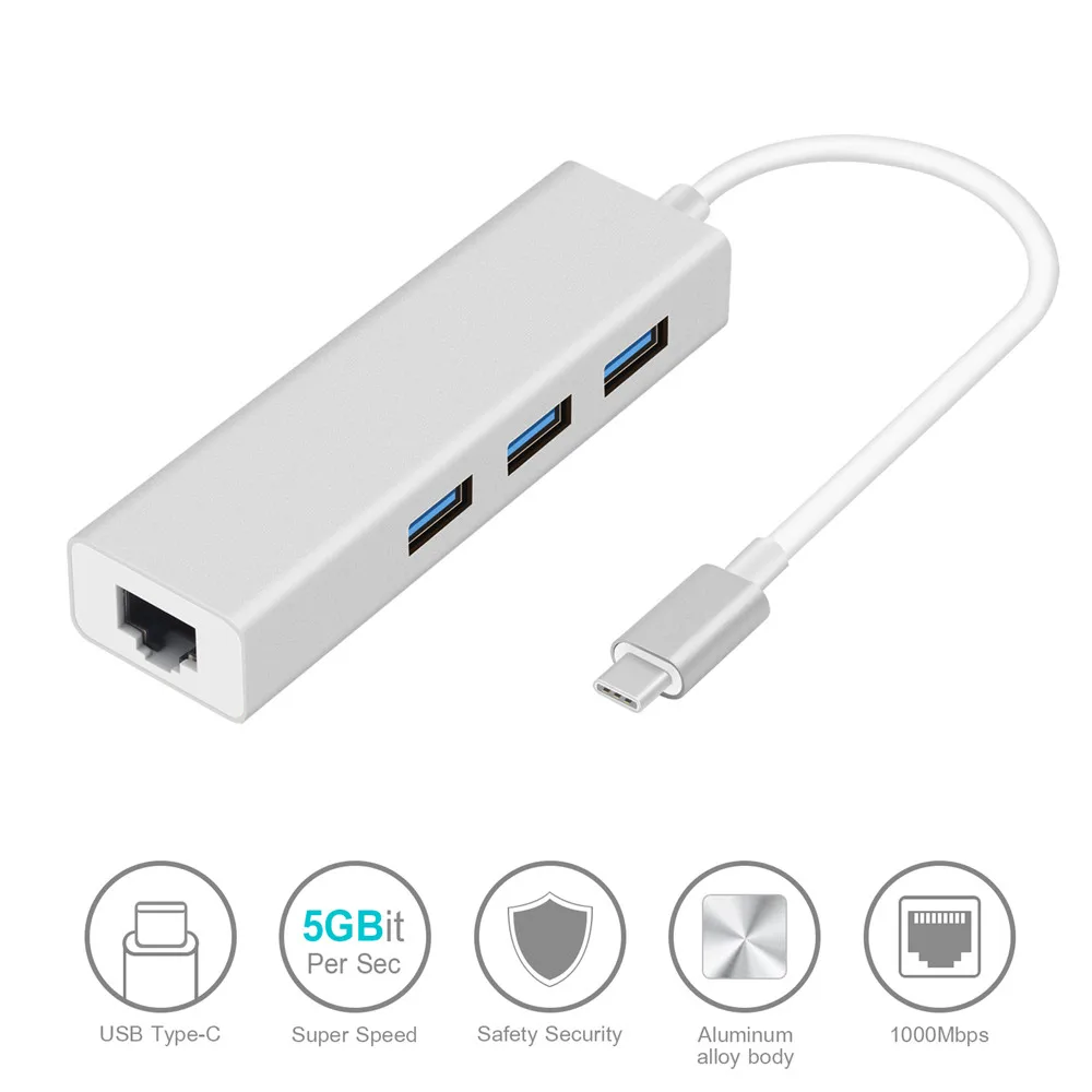 Basix USB C Ethernet-адаптер USB C концентратор с USB3.0 концентратора 3 Порты RJ45 Gigabt сетевой карты сетевой адаптер для macbook Pro Тип-c концентратора