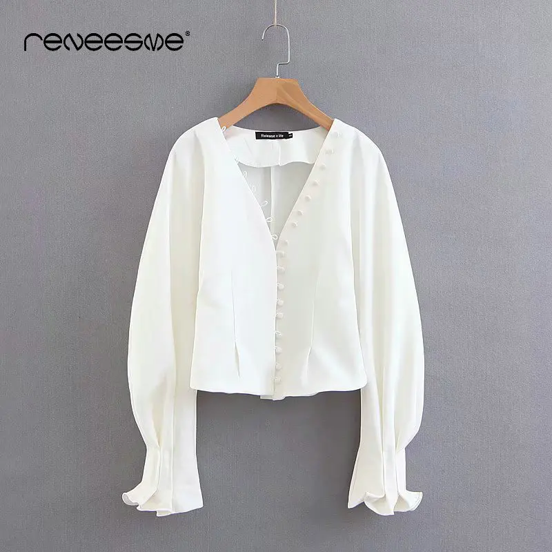 

summer spring women blouse long sleeve v neck solid white button ladies shirts and blouses female tops blusas mujer de moda 2019