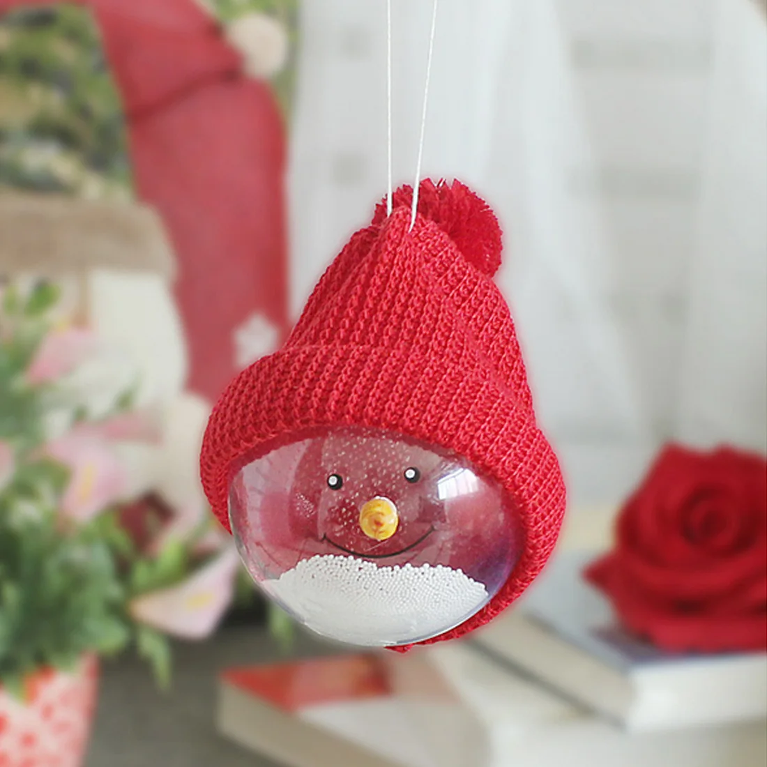 Bola de cristal bola de Navidad colgante adorno árbol de Navidad sonriente muñeco de nieve con sombrero decoración de jardín 15*8 cm Decoración