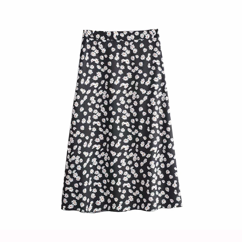 

Women chic flower print midi skirt Faldas mujer side zipper retro female casual mid calf skirts