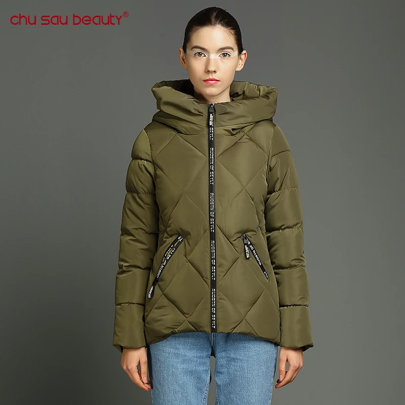 ChuSaubeauty 2017 Autumn Winter Jacket Women Slim Hooded Thick Cotton Padded Coat Casual Warm Parka winter