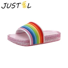 Летняя обувь для мальчиков и девочек; светодиодный цвет радуги; детская пляжная обувь; Детские светящиеся шлепанцы; пожалуйста, покупайте в соответствии с внутренней длиной