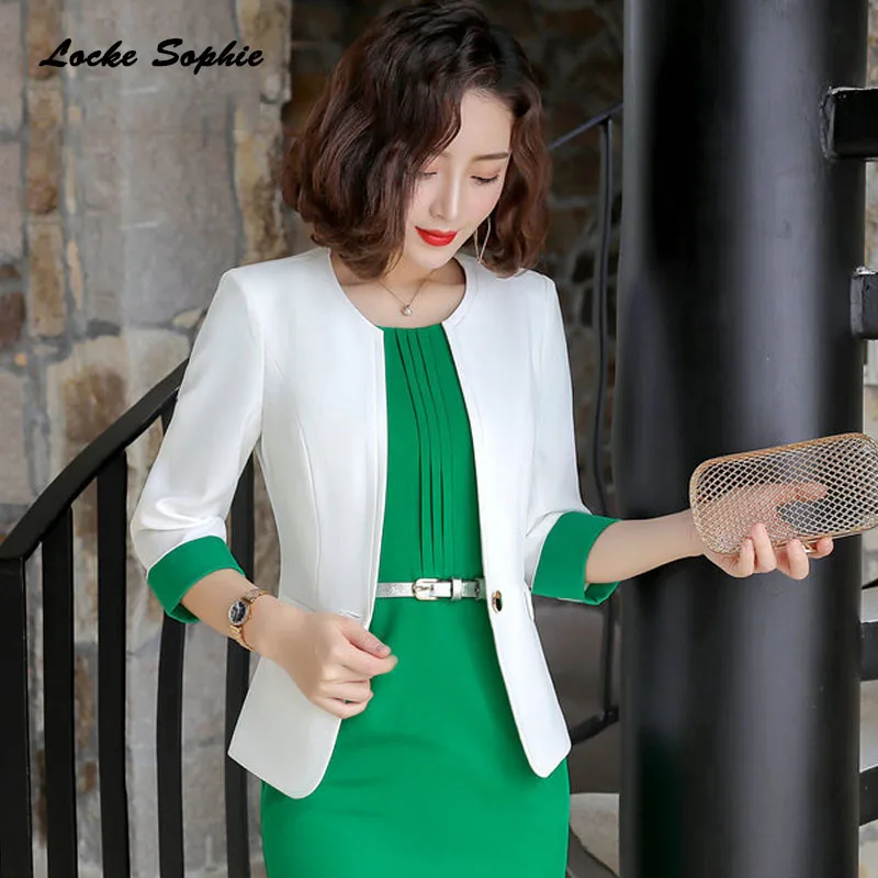 1pcs Women's Plus size Blazers coats 2019 Summer cotton Splicing Single button Small Suits jackets ladies Skinny Blazers Suits