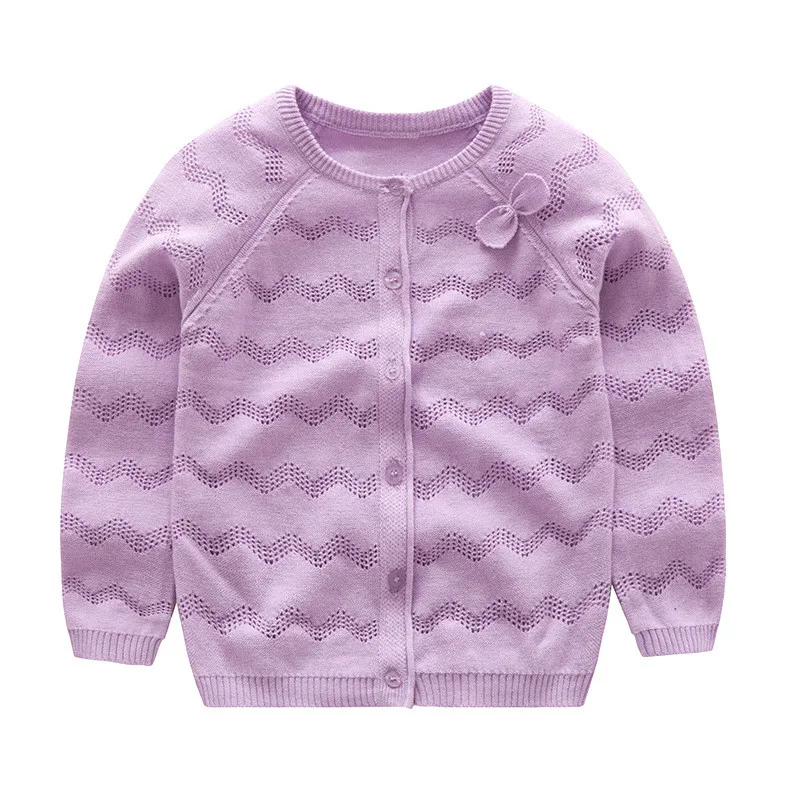 Hollow Out Cardigan Baby Girl Toddler Kids Knitting Sweater Bowknot Round Collar Outfit Coat Cotton Soft Comfortable Pullover Sweet Princess (2)