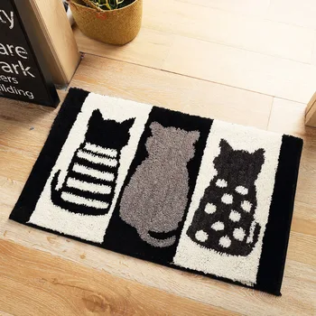 

Black White Cat Door Mat Anti-slip Bathroom Kitchen Carpet Floor Mats Welcome Home Indoor Entrance Doormats Living Room Tapete